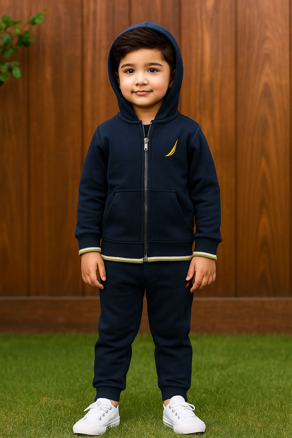 Nautica Kids' Navy Blue Zip-Up Hoodie & Jogger Tracksuit Set | Classic Fleece Co-ord