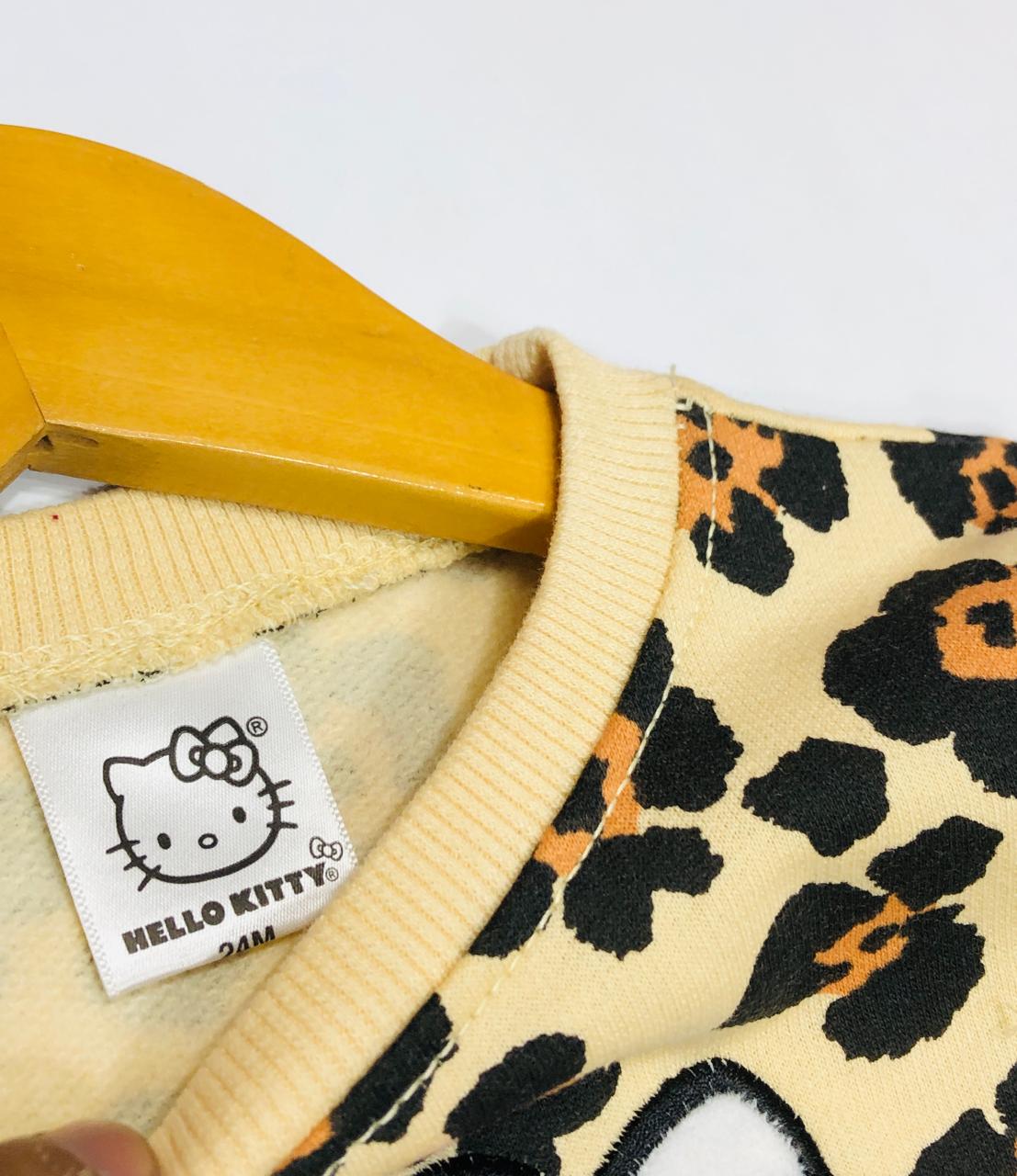 Adorable Girls' Hello Kitty Leopard Print Sweatshirt & Black Jogger Set