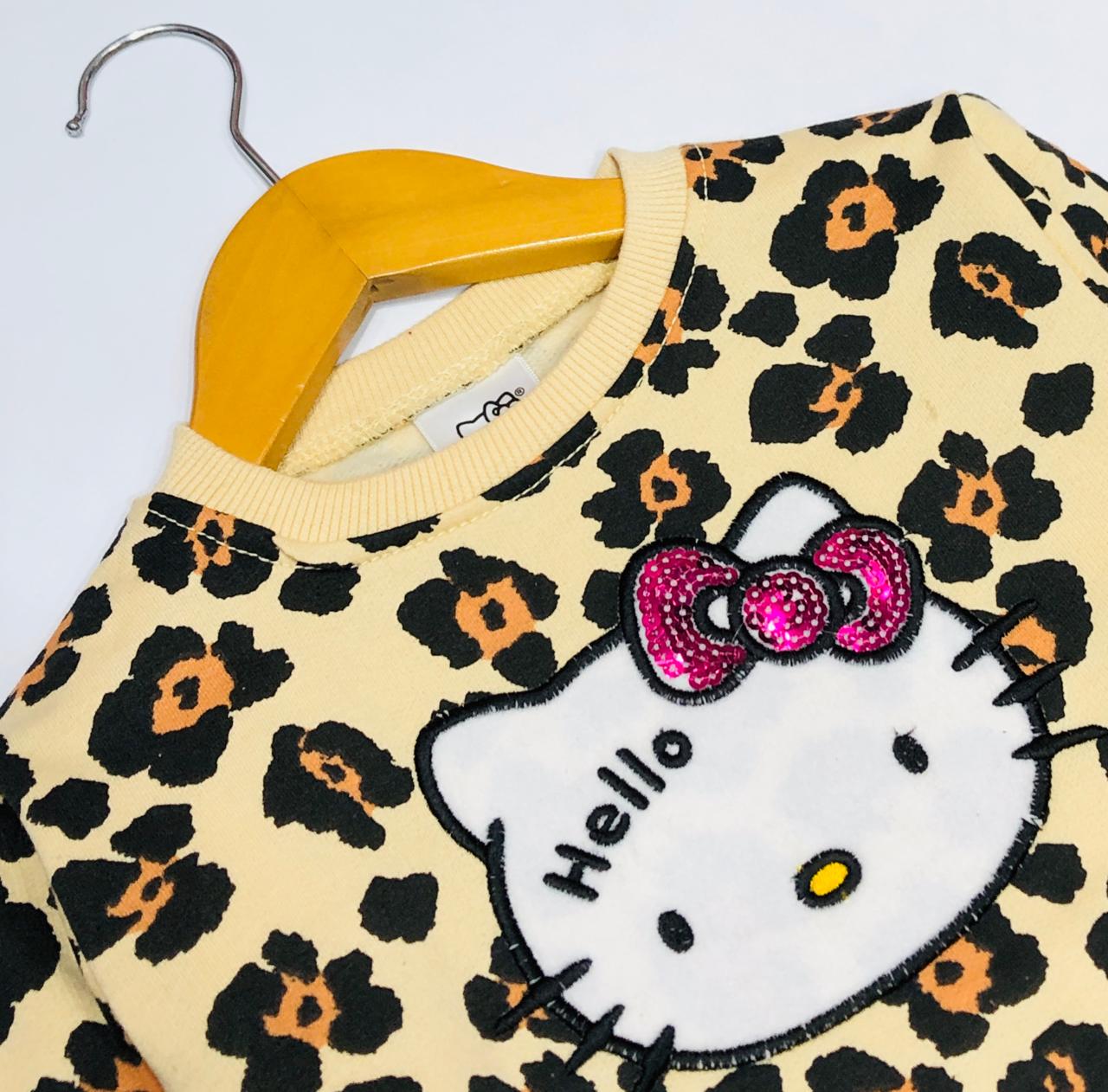 Adorable Girls' Hello Kitty Leopard Print Sweatshirt & Black Jogger Set