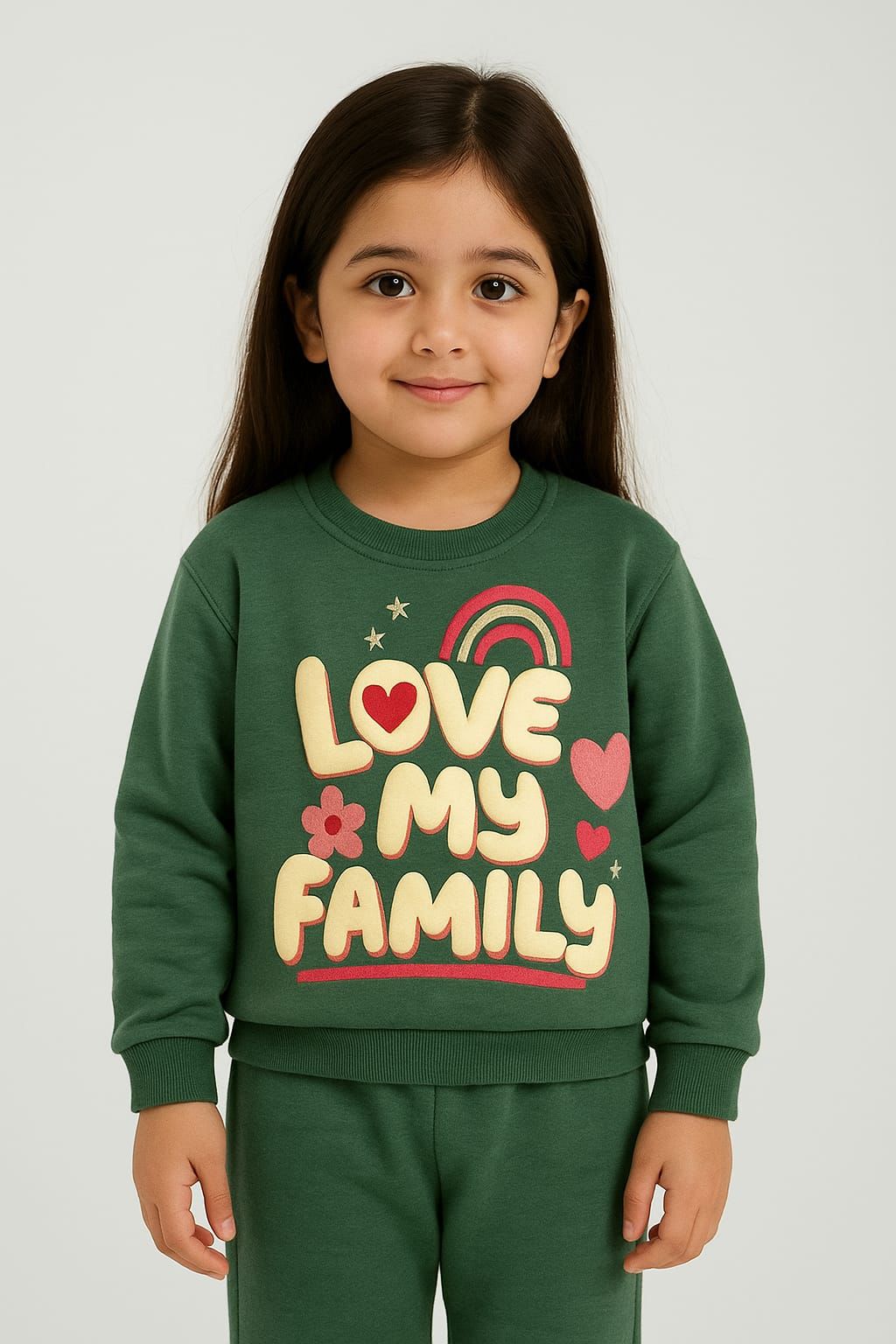 Hunter Green Fleece Branded Sweatshirt and Jogger Set with 'Love My Family' Graphic