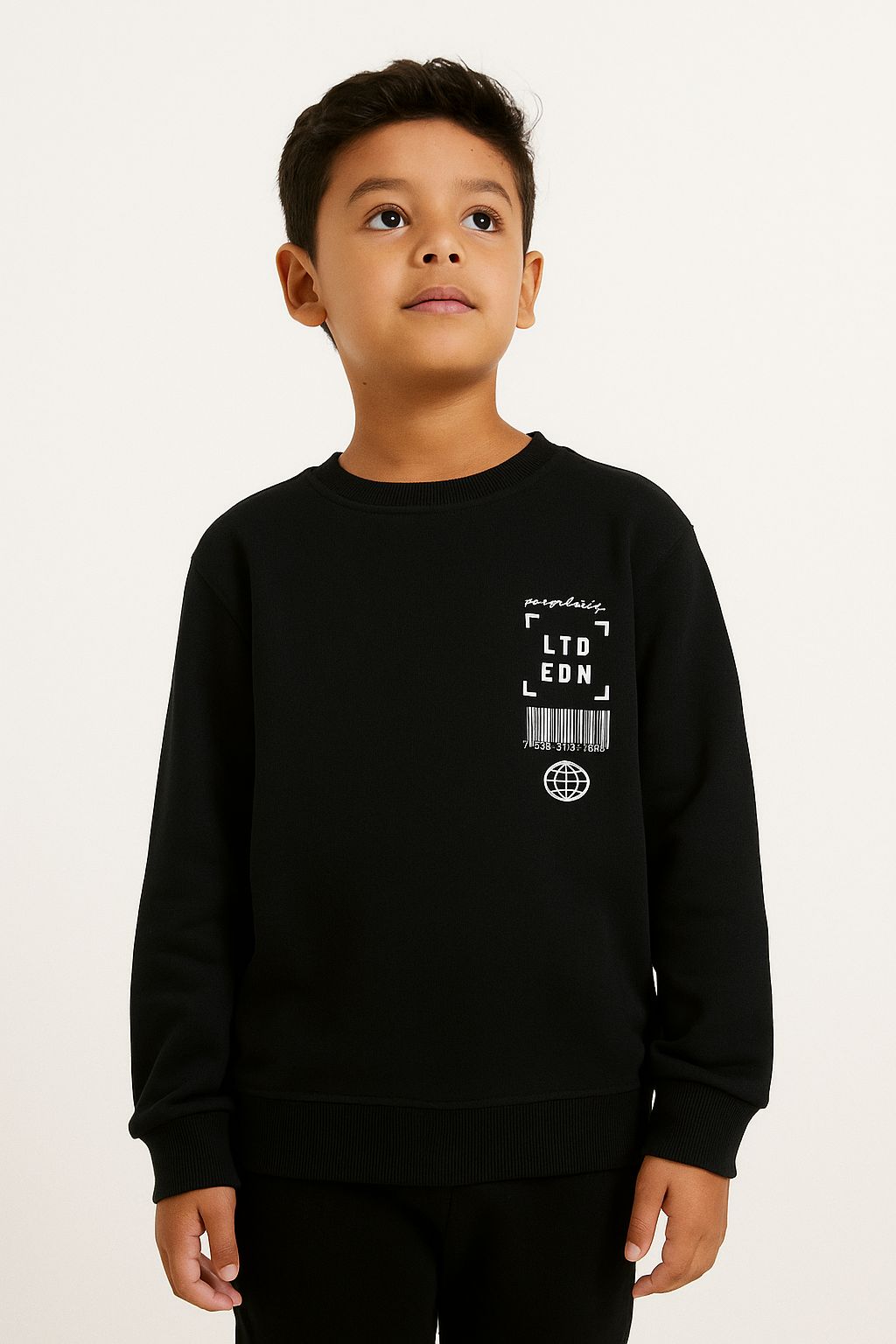 Boys' Black Crewneck Sweatshirt with "Exclusive LTD EDN" Graphic Print