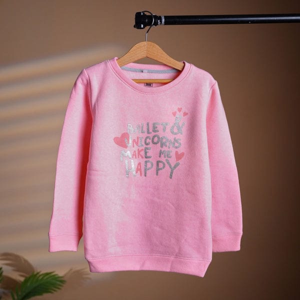 Cozy Pink Crewneck Jumper for Kids - "Ballet & Unicorns" Graphic